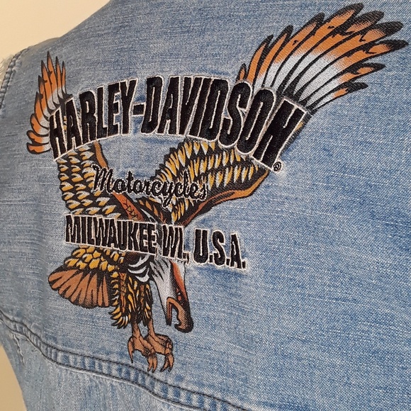 Harley Davidson Distressed Denim Vest - Picture 3 of 6
